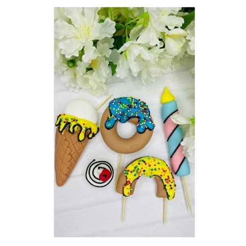 Figurki ozdoby na tort topper donut pączek lód lizak dekoracje urodzinowe zestaw cukrowy 5 sztuk